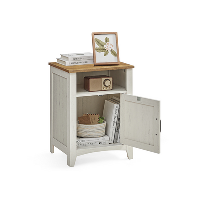 VASAGLE Farmhouse Barn Door Nightstand: Rustic Bedside Table with Storage