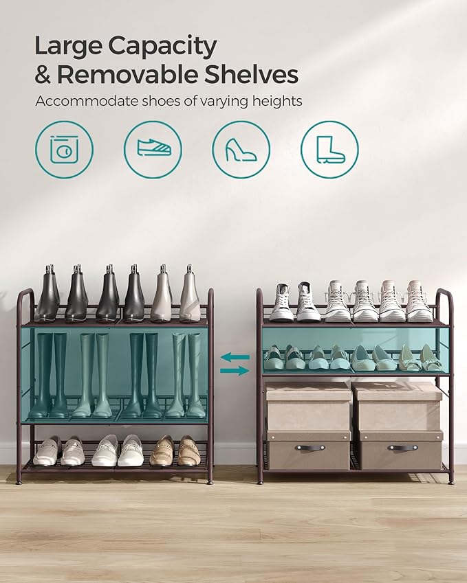FURNMICS 4-Tier Stackable Shoe Rack – Adjustable Steel Organizer
