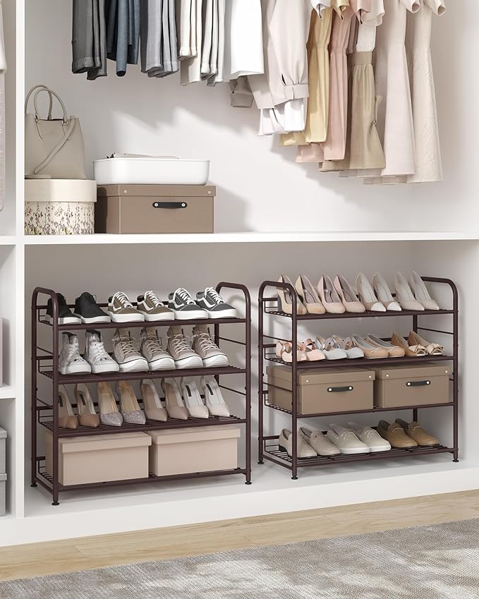FURNMICS 4-Tier Stackable Shoe Rack – Adjustable Steel Organizer