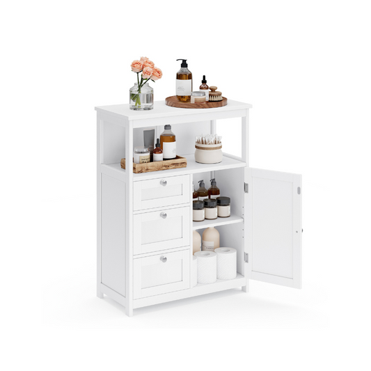 VASAGLE White Freestanding Bathroom Floor Cabinet, 3 Drawers, Adjustable Storage Shelf