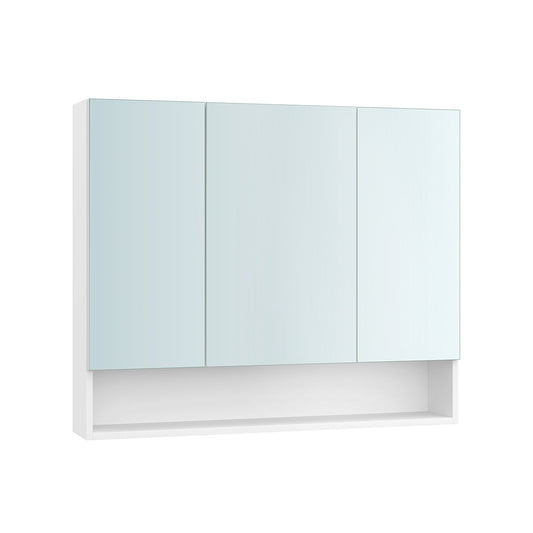 VASAGLE White Bathroom Mirror Cabinet with Storage, Adjustable Shelves, Wall Mounted
