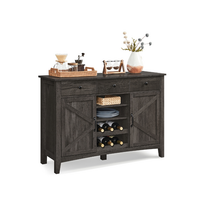 Farmhouse Buffet Sideboard Cabinet with Wine Rack, Adjustable Kitchen Storage