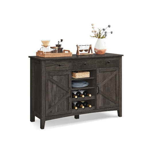 Farmhouse Buffet Sideboard Cabinet with Wine Rack, Adjustable Kitchen Storage