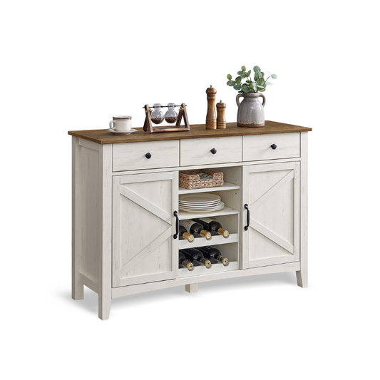 Farmhouse Buffet Sideboard Cabinet with Wine Rack, Adjustable Kitchen Storage
