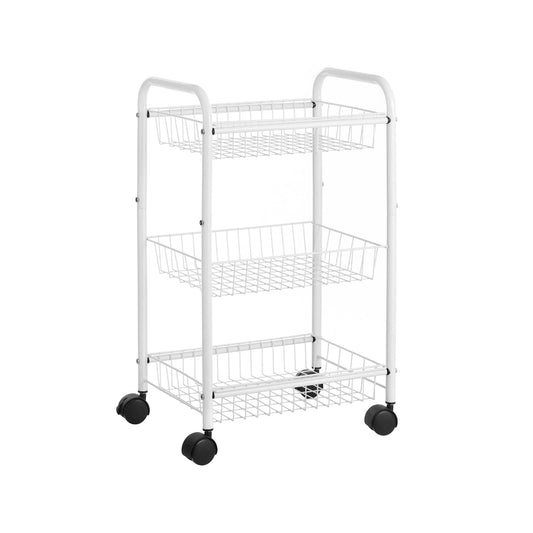 Durable 3-Tier Metal Rolling Utility Cart with Lockable Wheels and Handles
