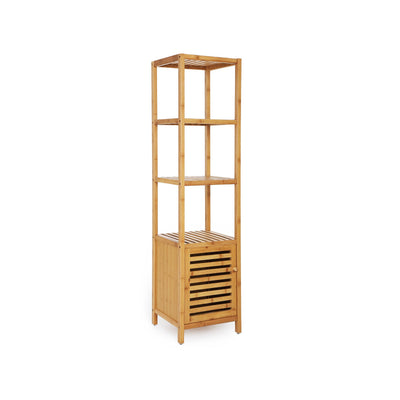 FURNMICS Natural Bamboo 4-Tier Bathroom Floor Storage Cabinet Shelving Tower