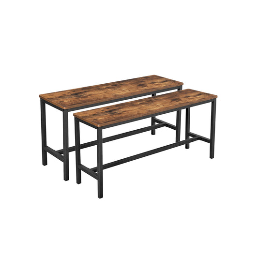VASAGLE ALINRU Industrial Rustic Brown Dining Table Benches, Pair of Two