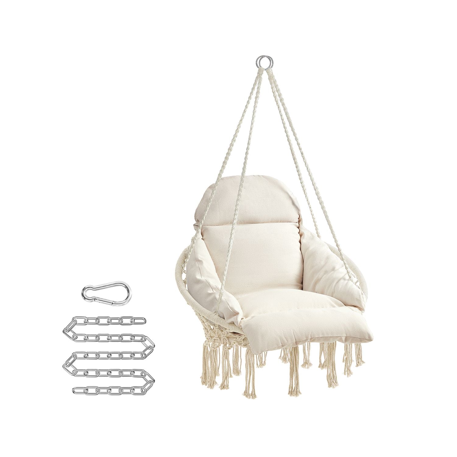 SONGMICS Cozy Boho Hammock Swing Chair with Plush Cushion for Indoor Outdoor Relaxation