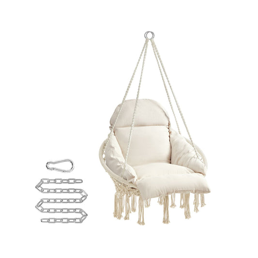 SONGMICS Cozy Boho Hammock Swing Chair with Plush Cushion for Indoor Outdoor Relaxation