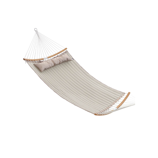 Premium Quilted Hammock, Curved Bamboo Spreader, Plush Pillow, 495lb Capacity
