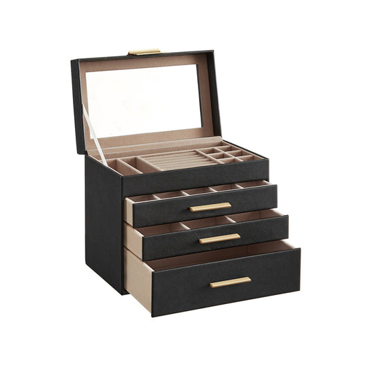 Modern Multi-Layer Jewelry Organizer with Glass Lid, Sunglasses, Large Jewelry Storage