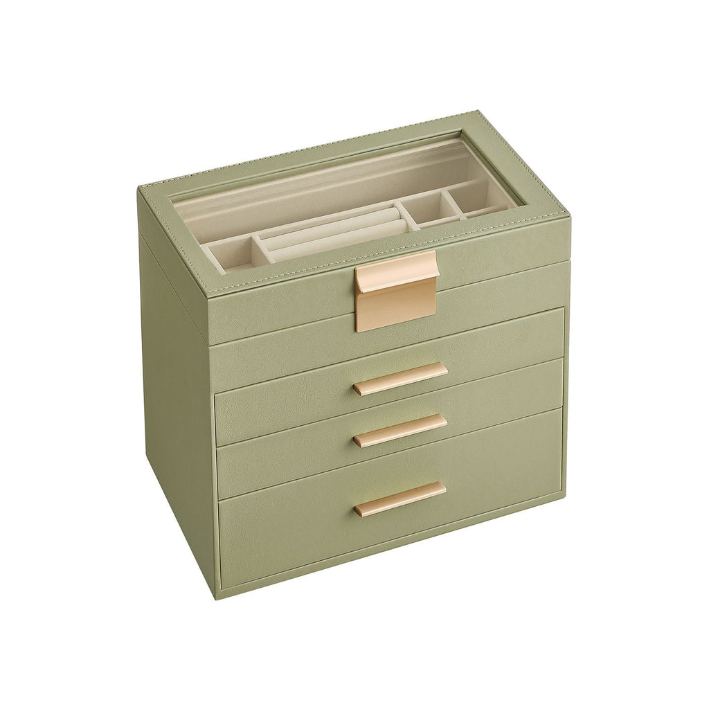 Modern Multi-Layer Jewelry Organizer with Glass Lid, Sunglasses, Large Jewelry Storage