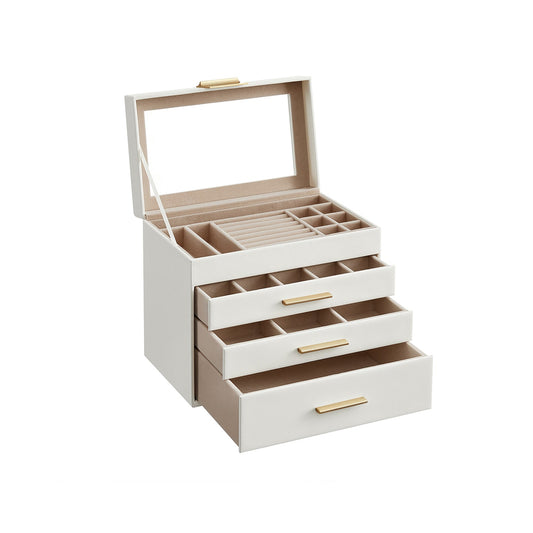 Modern Multi-Layer Jewelry Organizer with Glass Lid, Sunglasses, Large Jewelry Storage