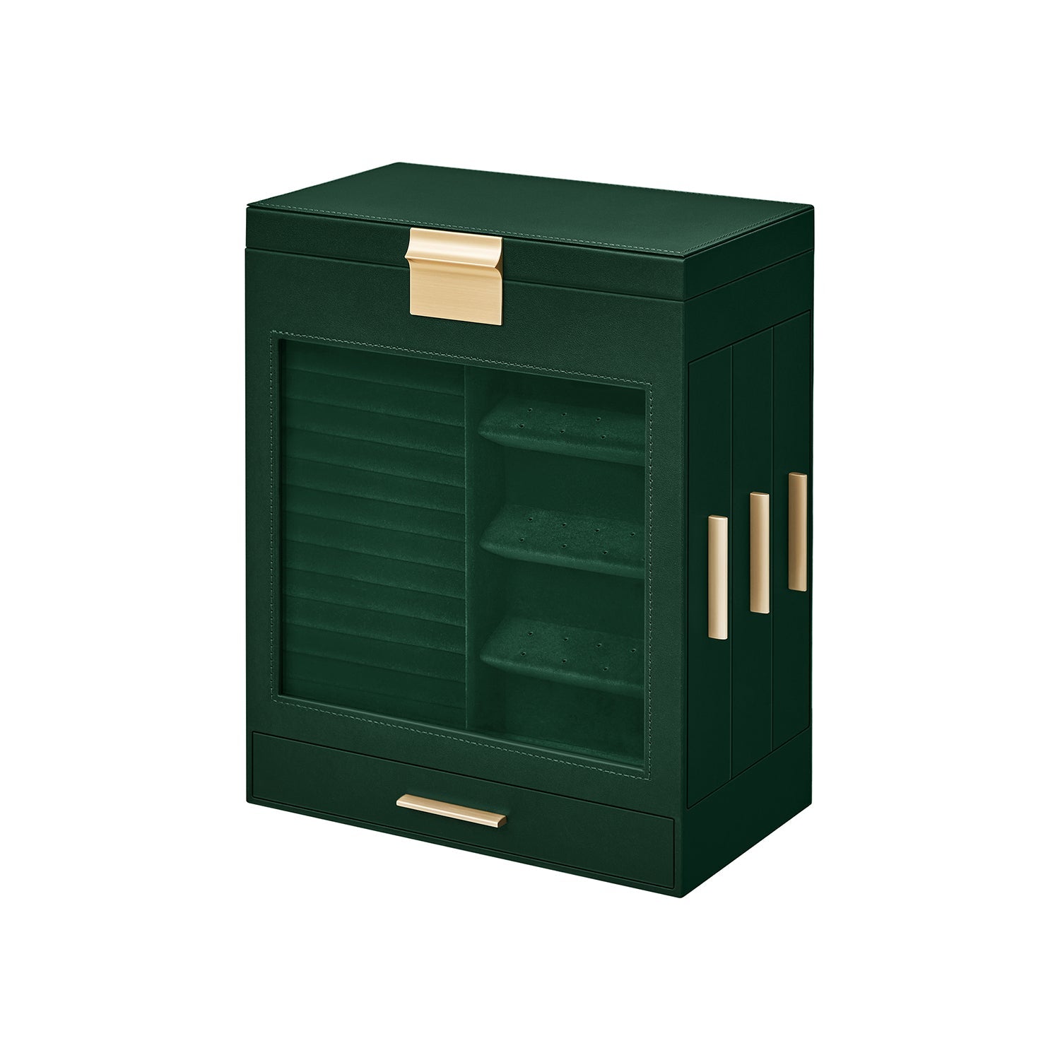 FURNMICS Elegant 5-Layer Jewelry Box with Clear Glass Window and Side Drawers