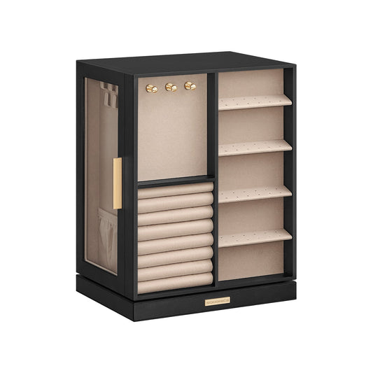 SONGMICS 360° Rotating Jewelry Organizer Box, 5 Drawers, Glass Window Display