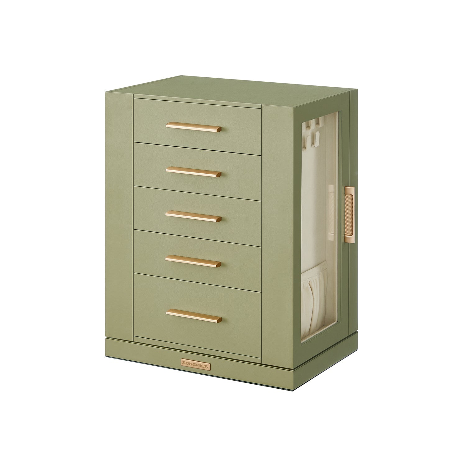 FURNMICS 360° Rotating Jewelry Organizer Box, 5 Drawers, Glass Window Display