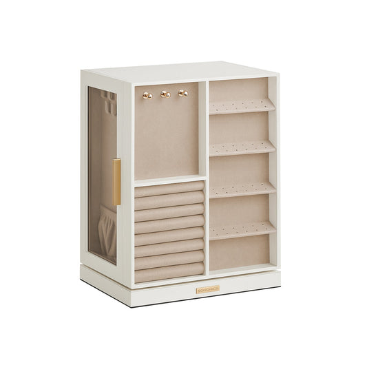 SONGMICS 360° Rotating Jewelry Organizer Box, 5 Drawers, Glass Window Display