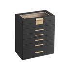 Modern Multi-Layer Jewelry Organizer with Glass Lid, Sunglasses, Large Jewelry Storage