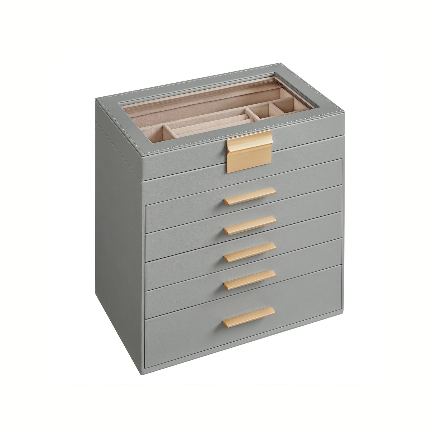 Modern Multi-Layer Jewelry Organizer with Glass Lid, Sunglasses, Large Jewelry Storage