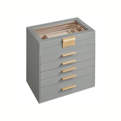 Modern Multi-Layer Jewelry Organizer with Glass Lid, Sunglasses, Large Jewelry Storage