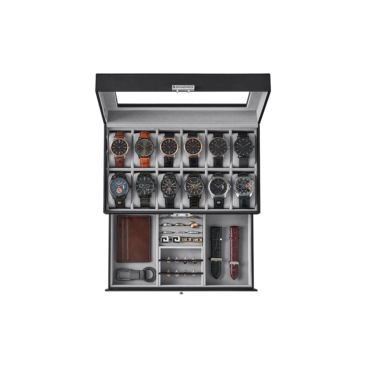 FURNMICS 6-Slot Lockable Watch Case with Glass Lid
