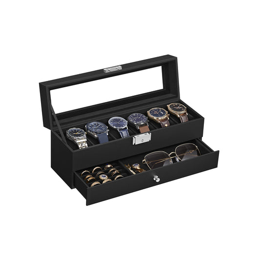 FURNMICS 6-Slot Lockable Watch Case with Glass Lid