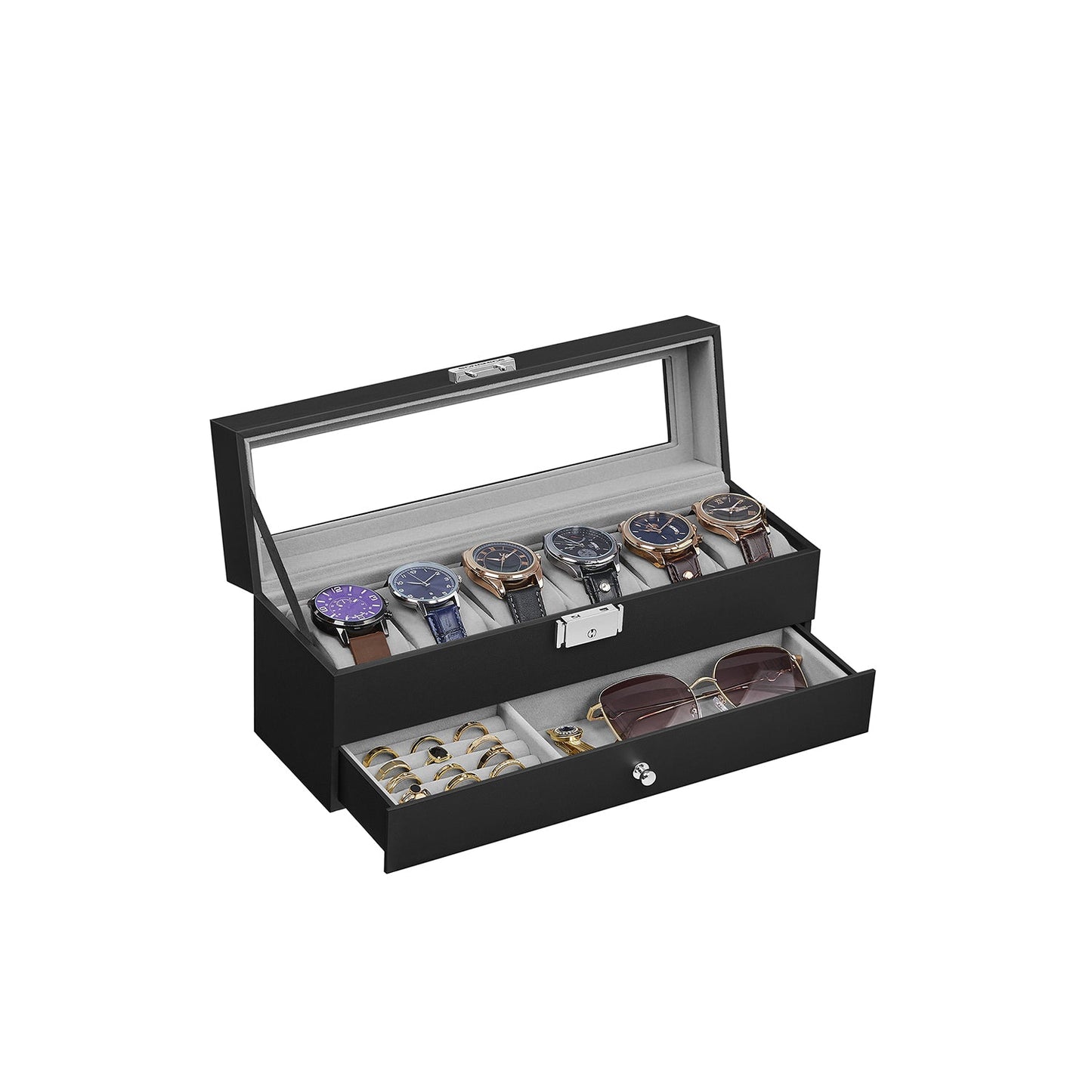 FURNMICS 6-Slot Lockable Watch Case with Glass Lid