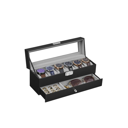 FURNMICS 6-Slot Lockable Watch Case with Glass Lid