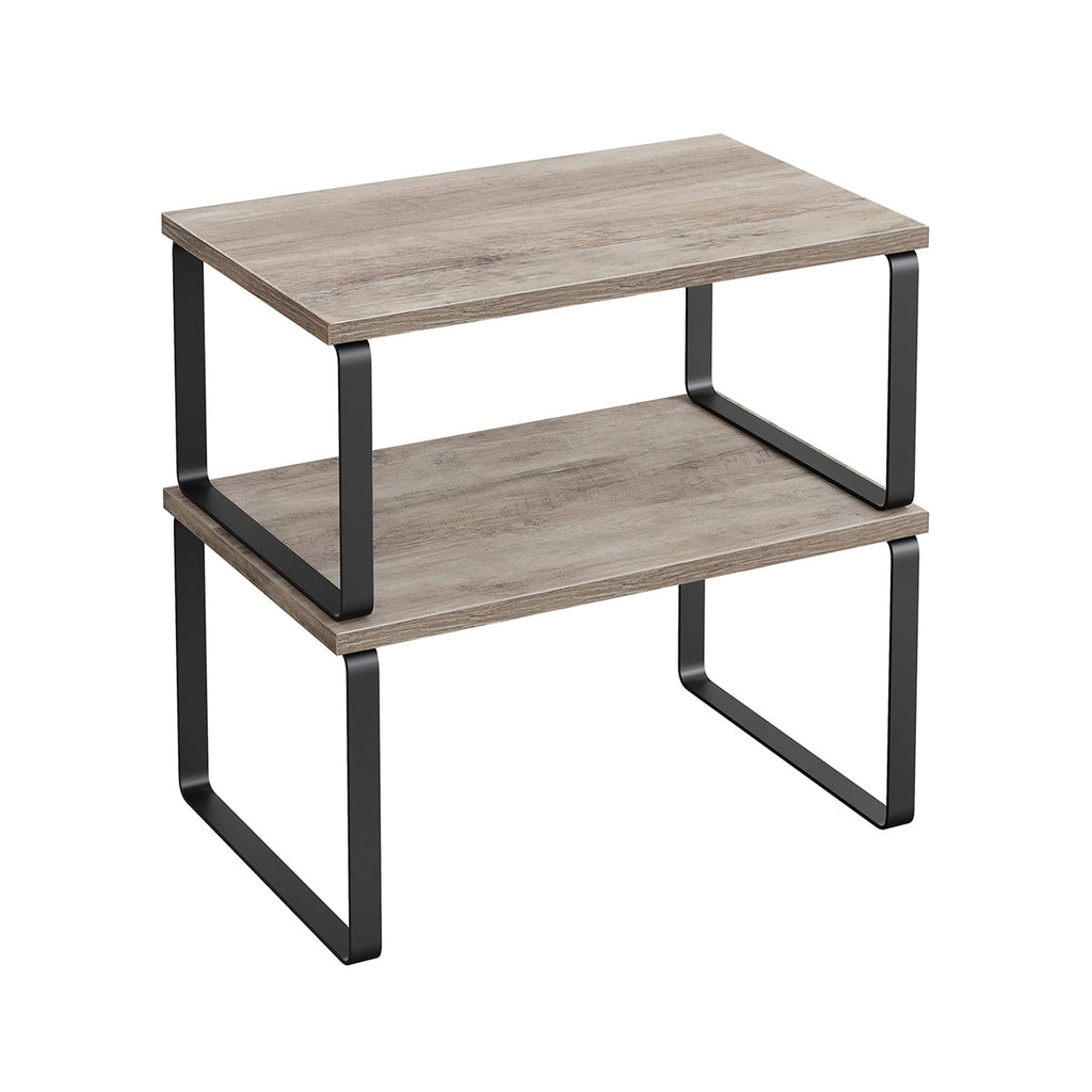 Expandable Stackable Kitchen Countertop Shelves, Metal Bamboo Cabinet Organizer Set