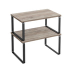 Expandable Stackable Kitchen Countertop Shelves, Metal Bamboo Cabinet Organizer Set