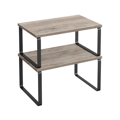 Expandable Stackable Kitchen Countertop Shelves, Metal Bamboo Cabinet Organizer Set