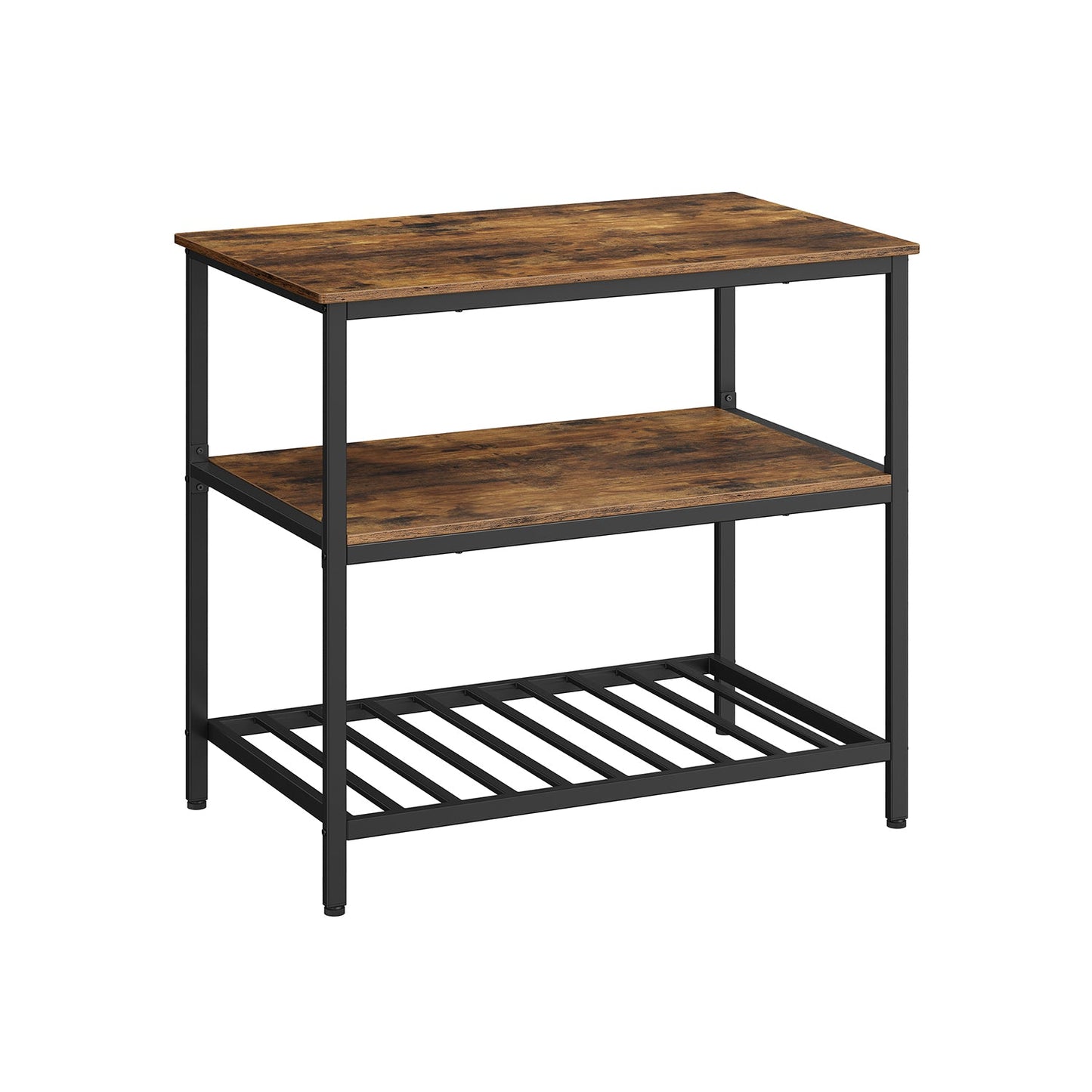 VASAGLE Industrial Kitchen Island: Spacious Worktop, 3 Shelves, Sturdy Iron Frame