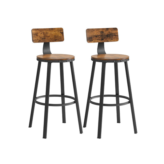 VASAGLE Industrial Bar Stools, 29-Inch Tall, Backrest, Steel Frame