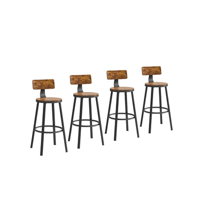 VASAGLE Industrial Bar Stools, 29-Inch Tall, Backrest, Steel Frame