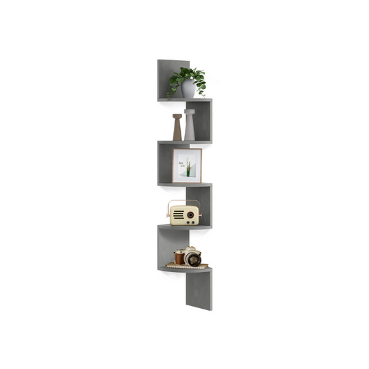 VASAGLE 5-Tier Floating Corner Wall Shelf Zigzag Book Display Storage