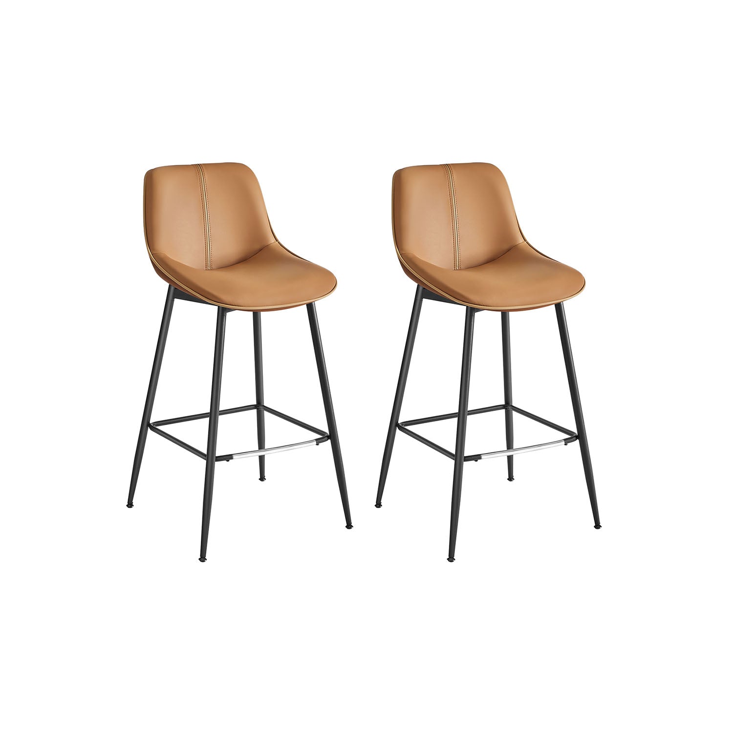 VASAGLE Modern Faux Leather Bar Stools with Ergonomic Backrest and Sturdy Metal Legs
