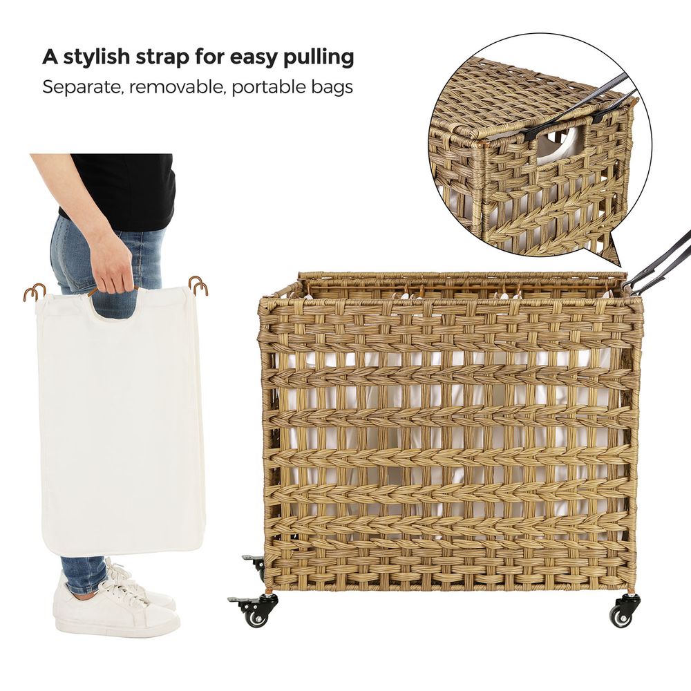 FURNMICS Laundry Sorter with 3 Cotton Bags and Metal Frame