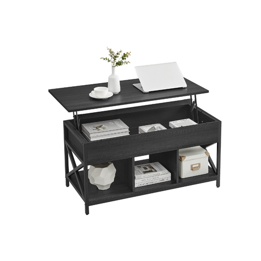VASAGLE Industrial Lift Top Coffee Table, Hidden Storage, Steel Frame
