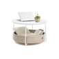Round Coffee Table with Storage Basket, Modern Metal Frame Living Room Furniture