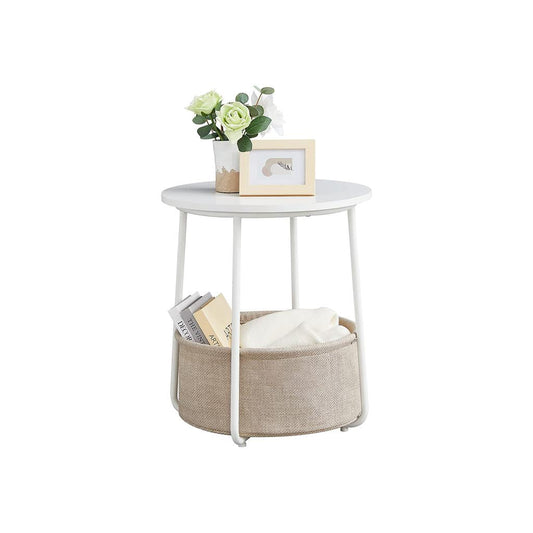 VASAGLE Modern Round Nightstand Side Table, Fabric Storage Basket, Compact Home Furniture