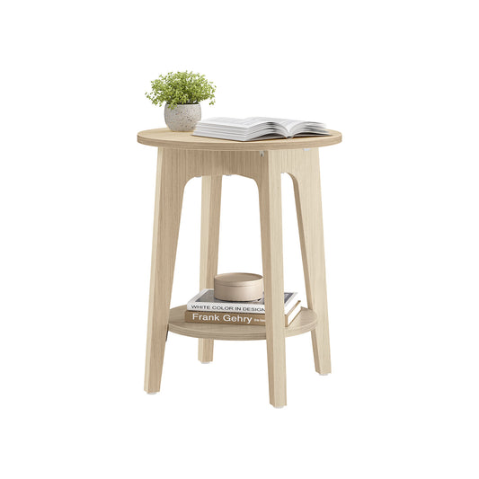 VASAGLE Modern Farmhouse Round End Table with Lower Storage Shelf