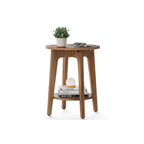 FURNMICS Modern Farmhouse Round End Table with Lower Storage Shelf 