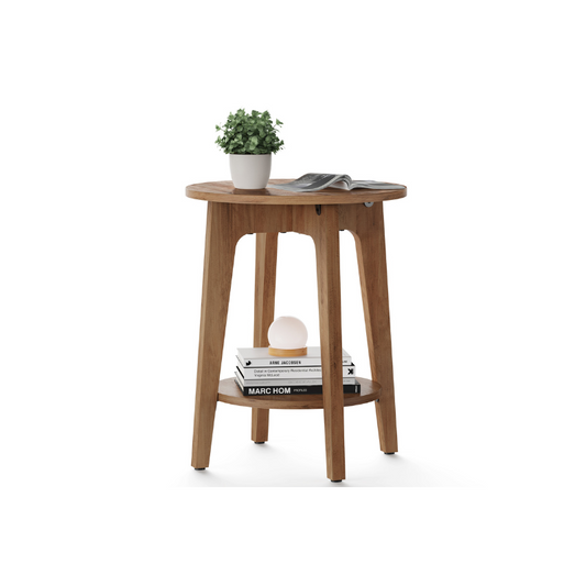 VASAGLE Modern Farmhouse Round End Table with Lower Storage Shelf