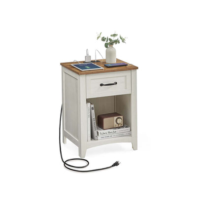 FURNMICS Farmhouse Nightstand with Charging Station