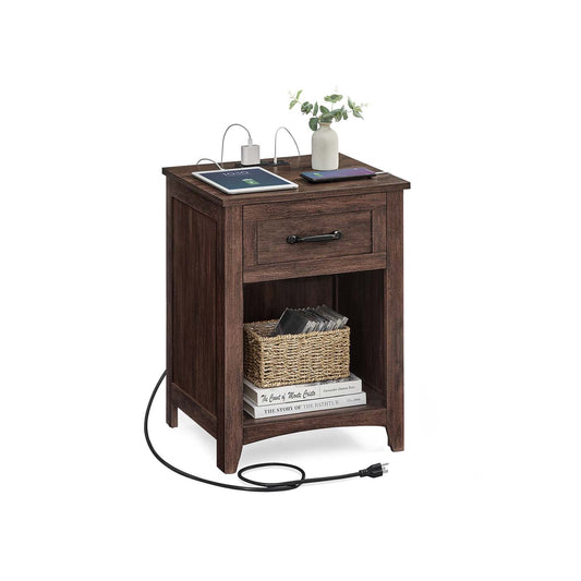 FURNMICS Farmhouse Nightstand with Charging Station