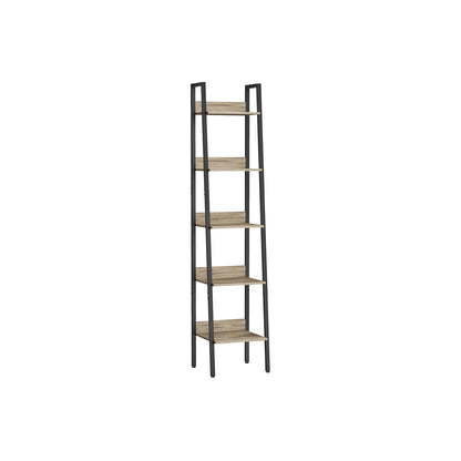 VASAGLE Industrial Wood-Look Ladder Bookshelf, Multi-Tier Metal Frame Storage Unit