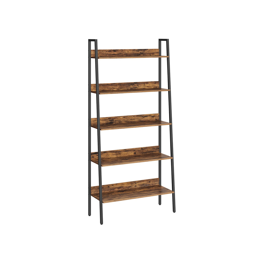 VASAGLE Industrial Wood-Look Ladder Bookshelf, Multi-Tier Metal Frame Storage Unit
