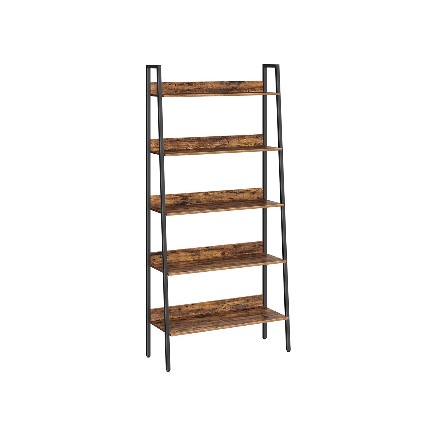 VASAGLE Industrial Wood-Look Ladder Bookshelf, Multi-Tier Metal Frame Storage Unit