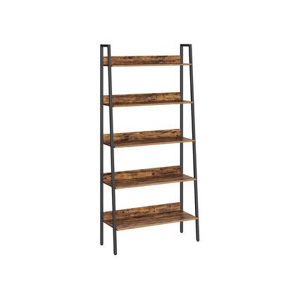 VASAGLE Industrial Wood-Look Ladder Bookshelf, Multi-Tier Metal Frame Storage Unit
