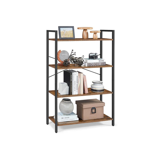 Tall 4-Tier Industrial Bookshelf, Open Storage Display Unit for Home Office